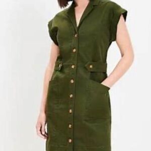 LOFT Olive Green Button-Down Dress